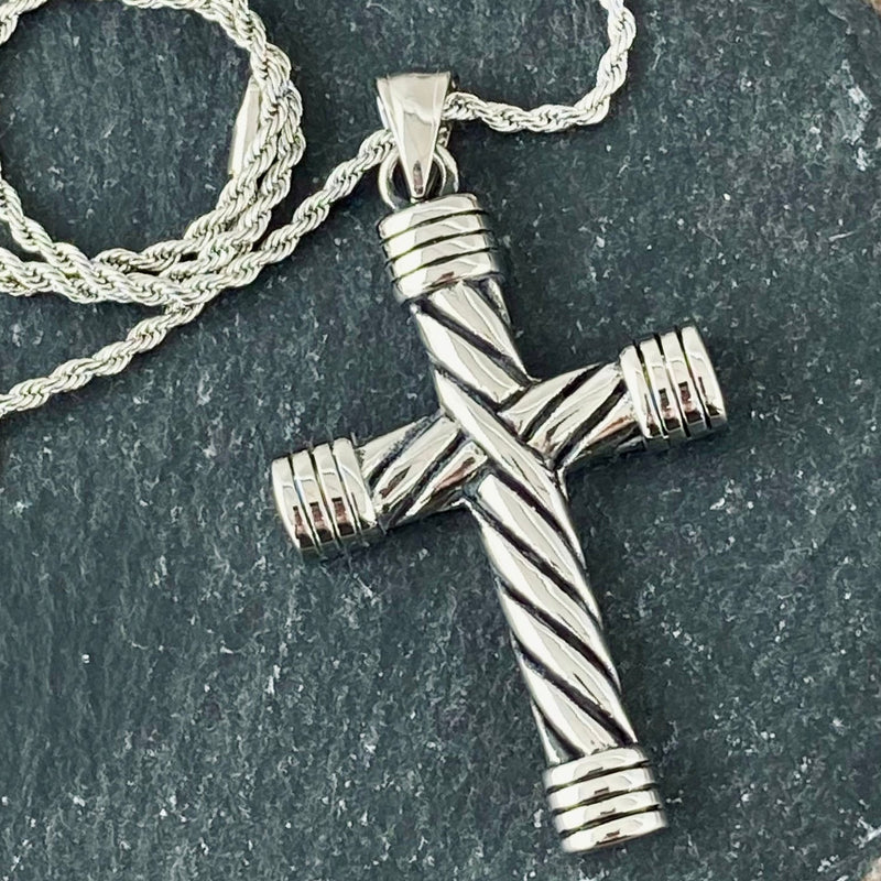Men's Stainless Steel Simple Cross Rope Twist Chain Necklace Silver – C&S