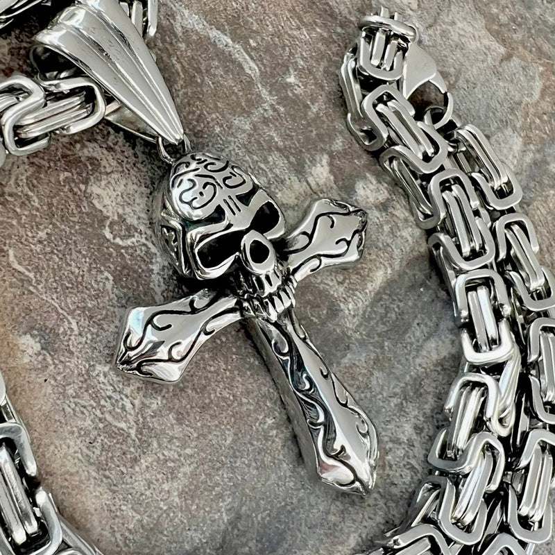 Sanity Jewelry Necklace "Sanity's Combo" - Gothic Skull Cross - Silver Pendant & Necklace (434)