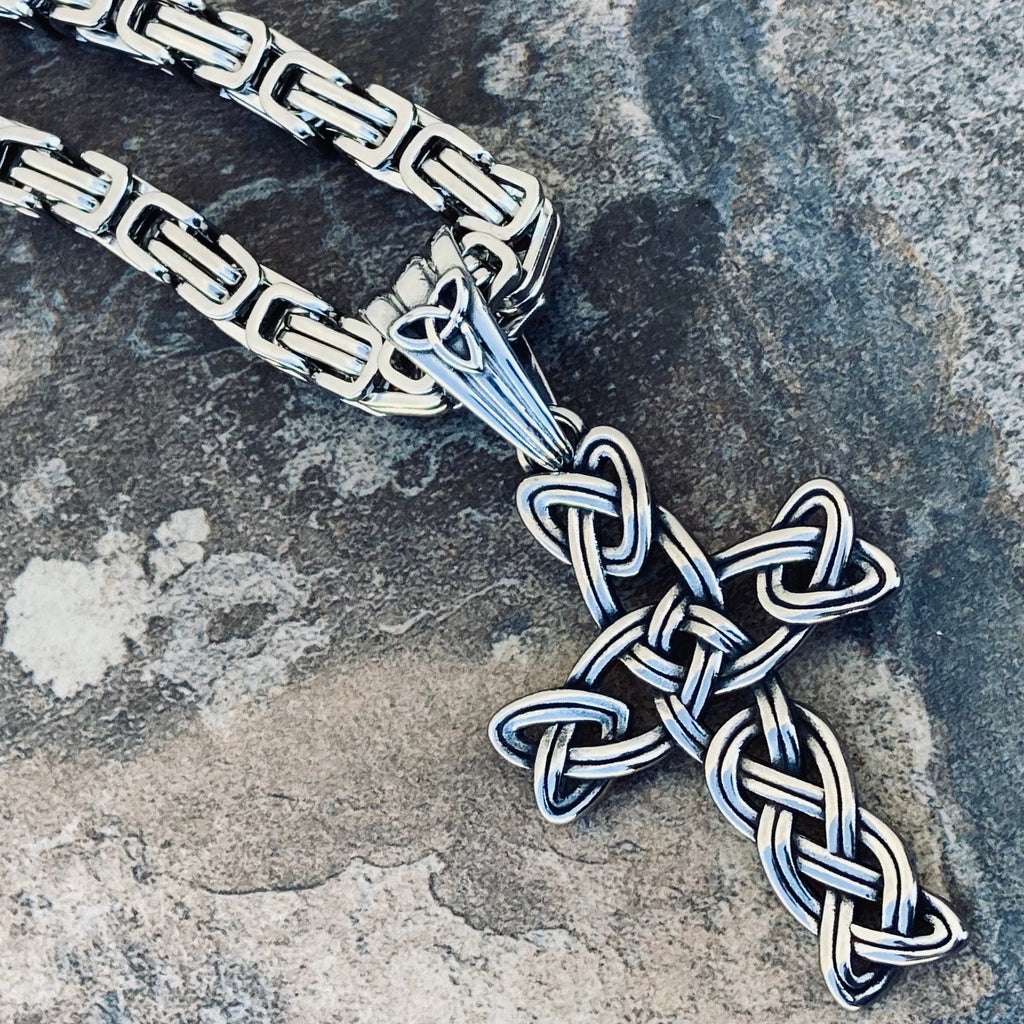 Damascus Steel Dog Tag Cross Pendant Detail Engraved Jesus Crucifix  Necklace Cross Jesus Biker Heavy Chain Men Christian Jewelry Jewellery