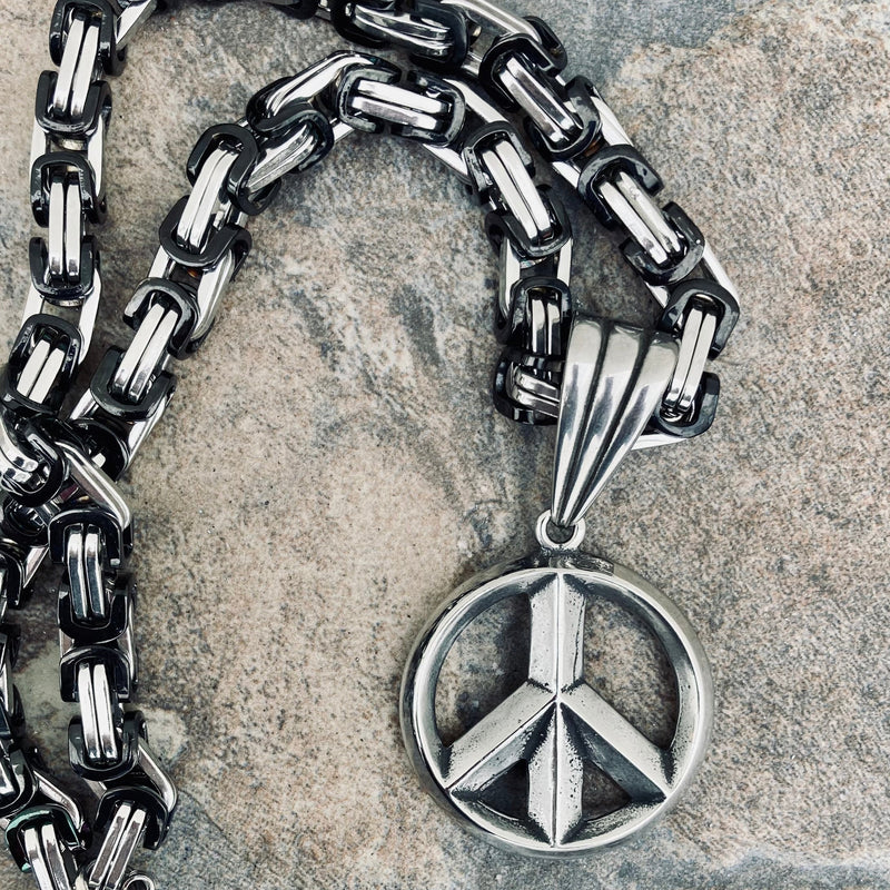 Sanity Jewelry Necklace "Sanity's Combo" - Peace Sign (781) & Daytona Beach Chain 1/4 inch wide