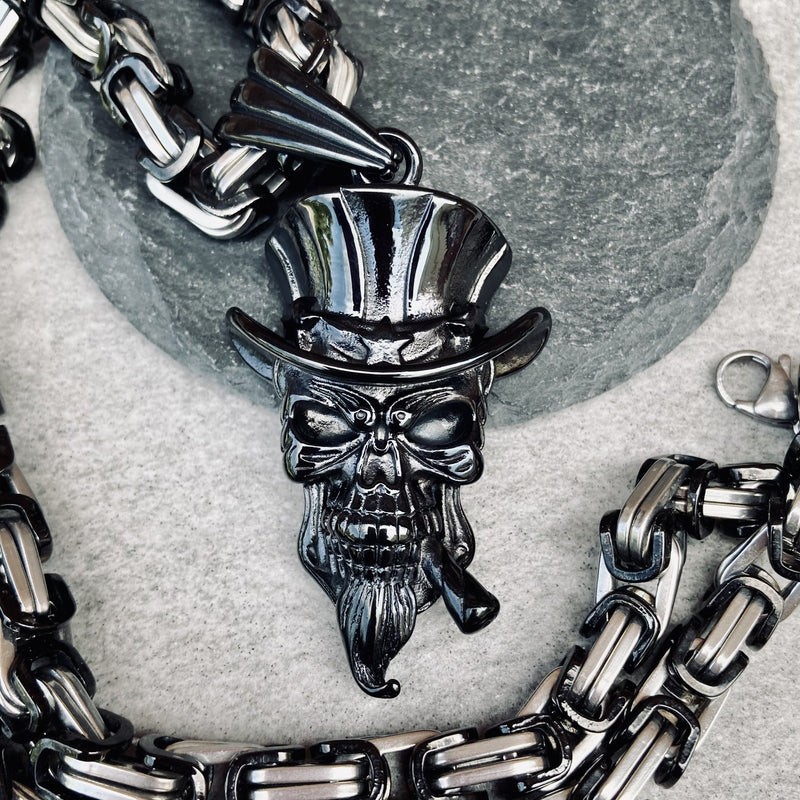 ''Sanity's Combo" - Uncle Sam Pendant - Black -  (302) & Daytona Beach Chain 1/4 inch wide Necklace Biker Jewelry Skull Jewelry Sanity Jewelry Stainless Steel jewelry