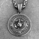 "Sanity's Combo" - US Marine Pendant (713) & Daytona Beach Chain 1/4 inch wide Necklace Biker Jewelry Skull Jewelry Sanity Jewelry Stainless Steel jewelry