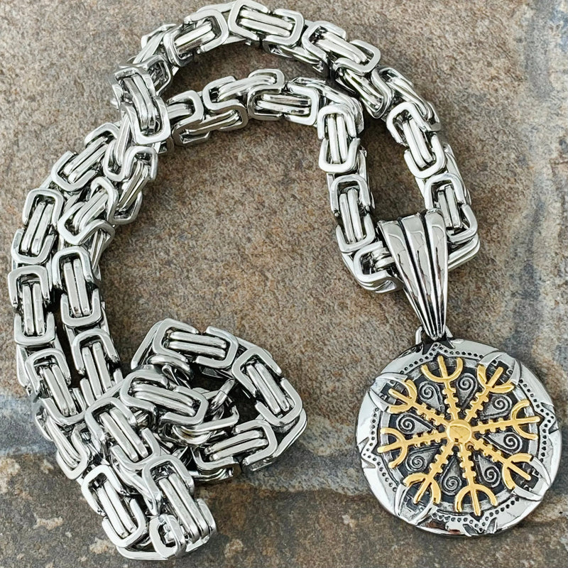 Sanity Jewelry Necklace "Sanity's Combo" - Viking - Helm of Awe - Gold & Silver Pendant & Necklace (793)