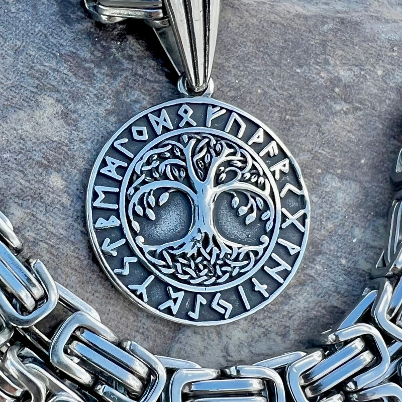 Sanity Jewelry Necklace "Sanity's Combo" - Viking - Tree of Life W/Runes - Yggdrasil Pendant & Necklace (792)