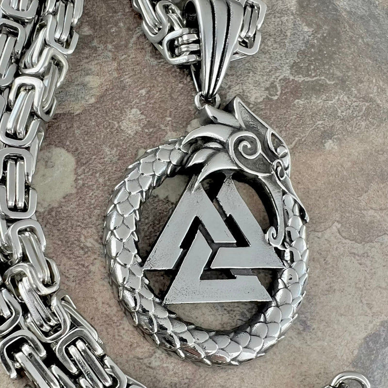 Sanity Jewelry Necklace "Sanity's Combo" - Viking Valknut w/Large Dragon Pendant & Necklace (306)