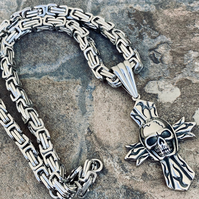 Sanity Jewelry Necklace Silver Stainless 22 inches "Sanity's Combo" - Skull Cross - Silver Pendant & Necklace (809)