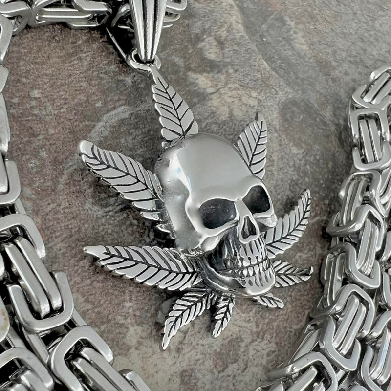 Sanity Jewelry Pendant 22” Silver "Sanity's Combo" - Skull and Pot Leaf Pendant & Necklace (719)