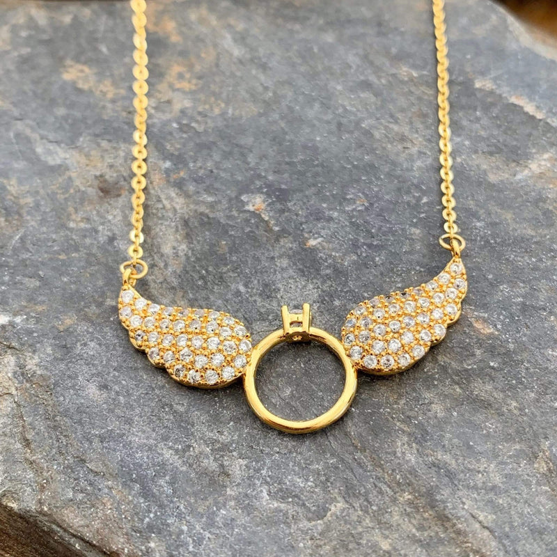 Ladies Necklace - Petite Angel Wings - The Gold Wings LAN033 Pendant Biker Jewelry Skull Jewelry Sanity Jewelry Stainless Steel jewelry