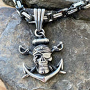 "Sanity's Combo" - 1 Eyed Pirate & Anchor (224) with Daytona Beach Chain  1/4 inch wide Pendant Biker Jewelry Skull Jewelry Sanity Jewelry Stainless Steel jewelry