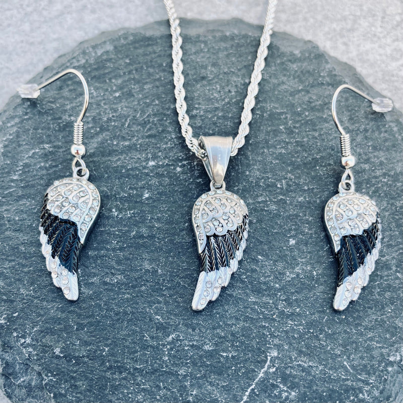 Sanity Jewelry Pendant "Mini Angel Wings" - Pendant & Chain - Black & White Bling - SK2537