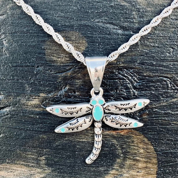 Dragonfly Turquoise Mini - Pendant - Rope Necklace - SK2530M