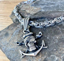 "Sanity's Combo" - 1 Eyed Pirate & Anchor (224) with Daytona Beach Chain  1/4 inch wide Pendant Biker Jewelry Skull Jewelry Sanity Jewelry Stainless Steel jewelry