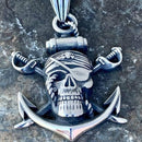 "Sanity's Combo" - 1 Eyed Pirate & Anchor (224) with Daytona Beach Chain  1/4 inch wide Pendant Biker Jewelry Skull Jewelry Sanity Jewelry Stainless Steel jewelry