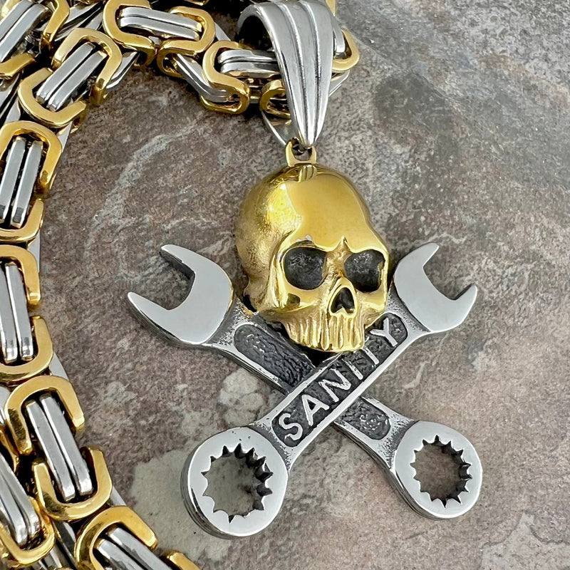 Sanity Jewelry Pendant "Sanity's Combo" - Skull & Cross Wrenches Pendant & Necklace (714)