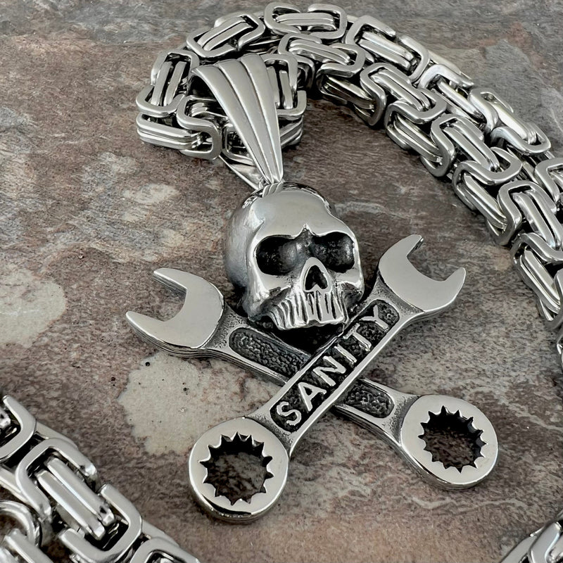 Sanity Jewelry Pendant "Sanity's Combo" - Skull & Cross Wrenches Pendant & Necklace (741)
