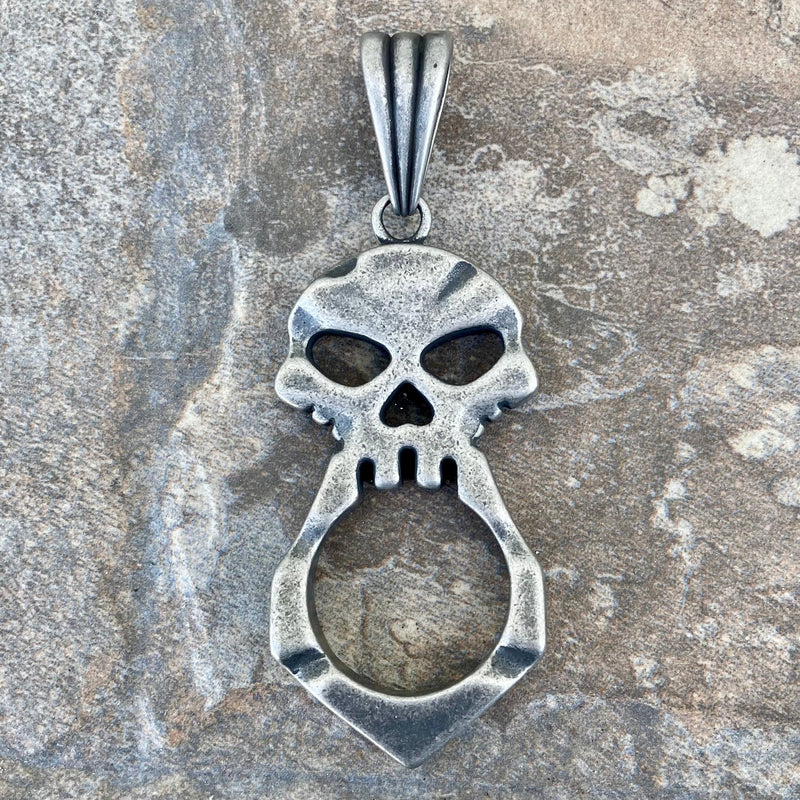 Sanity Jewelry Pendant "Sanity's Combo" - Skull Crusher Galvanized (782) with Daytona Beach Chain  1/4 inch wide