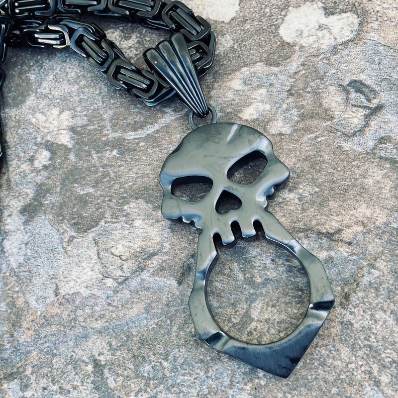 Sanity Jewelry Pendant "Sanity's Combo" - Skull Crusher Matte Black (783) with Daytona Beach Chain  1/4 inch wide