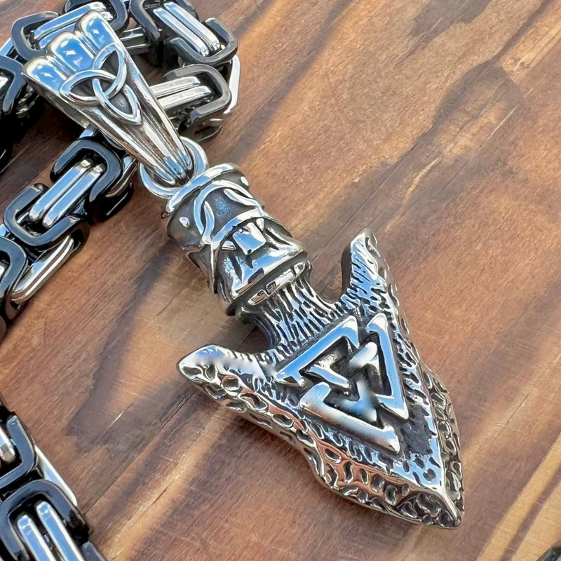 Sanity Jewelry Pendant "Sanity's Combo" - Viking - Arrow Head W/Valknut Pendant & Necklace (PEN813)