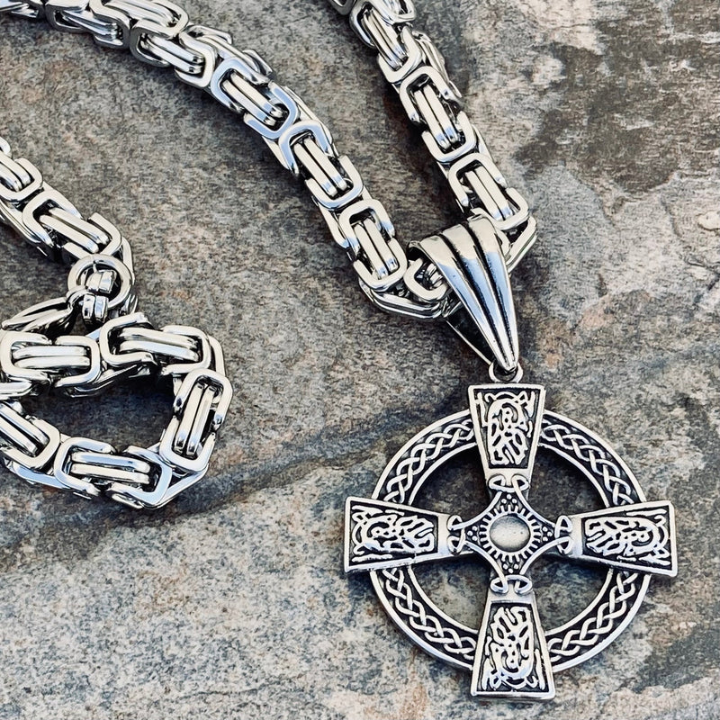 Sanity Jewelry Pendant "Sanity's Combo" - Viking - Celtic Cross (796) & Daytona Beach Chain 1/4 inch wide