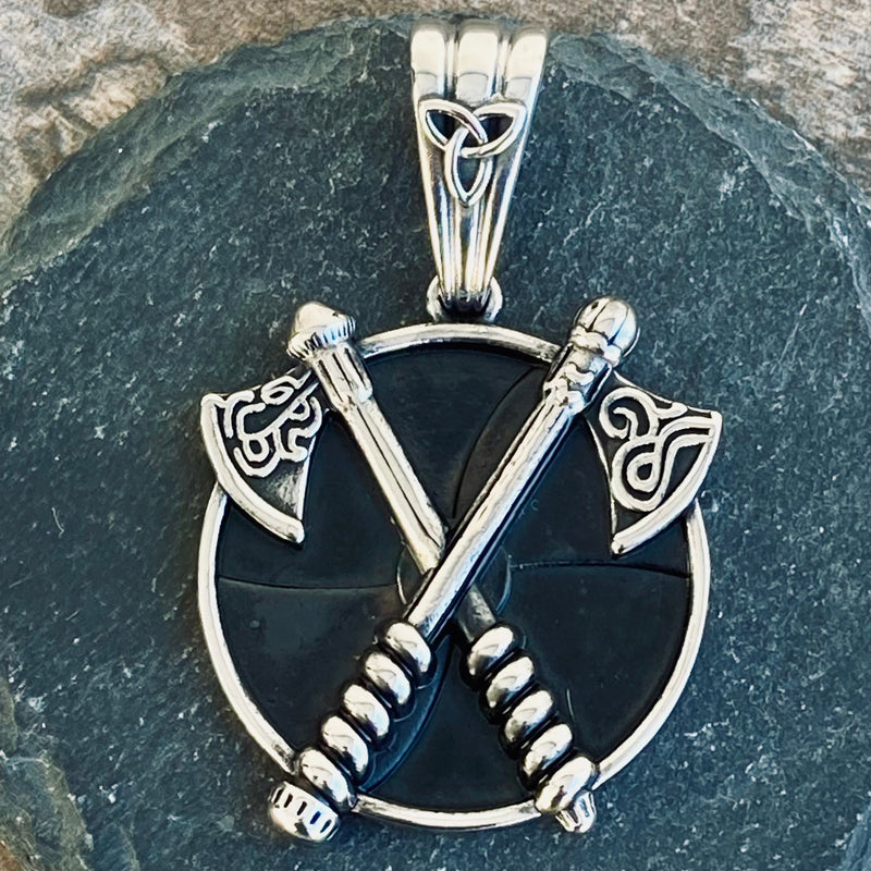 Sanity Jewelry Pendant "Sanity's Combo" - Viking - Vikin Cross Axes Compass Pendant & Necklace (PEN811)