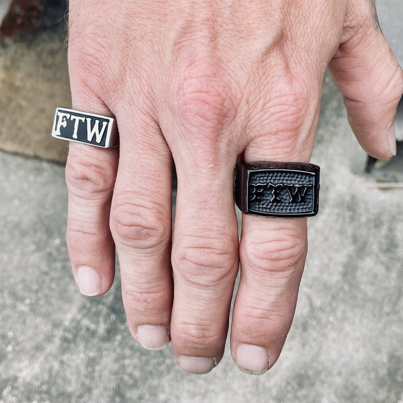 FTW & Middle Finger Ring with Screws - Black - Sizes 8-18 - R73 Ring Biker Jewelry Skull Jewelry Sanity Jewelry Stainless Steel jewelry