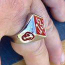 13 Ring - Red - Sizes 10-14  - R130 Ring Biker Jewelry Skull Jewelry Sanity Jewelry Stainless Steel jewelry