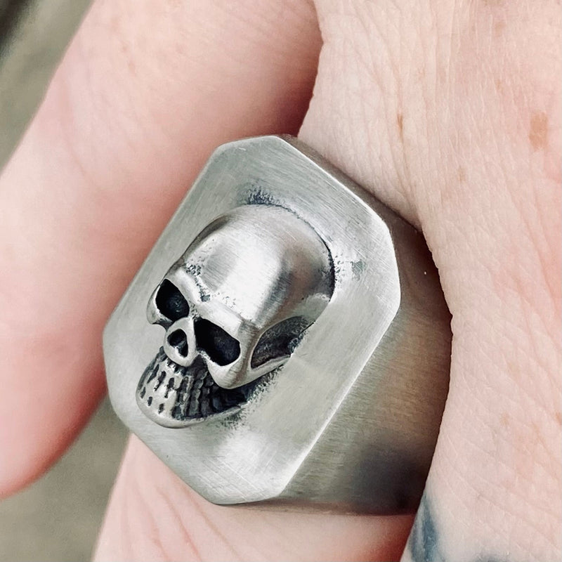 SANITY JEWELRY® Skull Ring 3D Skull - Brushed Stainless Steel - Sizes 6-16 - R227