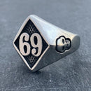 69 Ring - Black & Silver - Sizes 6-16  - R153 Skull Ring Biker Jewelry Skull Jewelry Sanity Jewelry Stainless Steel jewelry