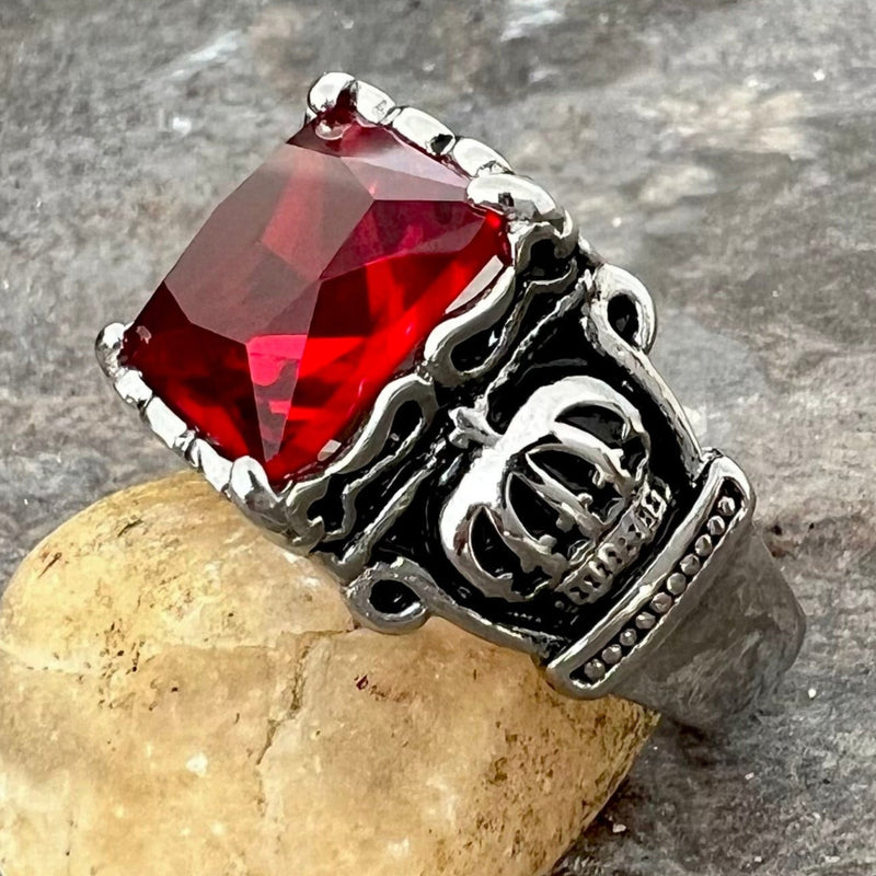 Sanity Jewelry Skull Ring 7 "Red Stone" Crown Ring - Red Stone - Sizes 5-16 - R55