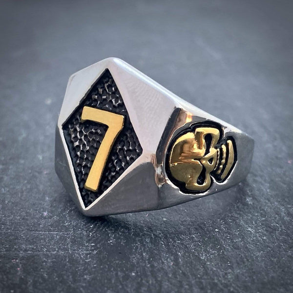 7 Ring - Black & Gold - Sizes 8-14  - R?? Ring Biker Jewelry Skull Jewelry Sanity Jewelry Stainless Steel jewelry