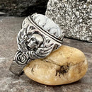 Sanity Jewelry Skull Ring 8 "White Stone" - Skull & Angel Wings - Sizes 8-16 - R137