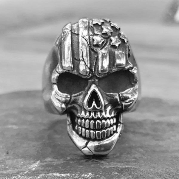 Sterling Silver Carved Mother of Pearl Skull Ring
