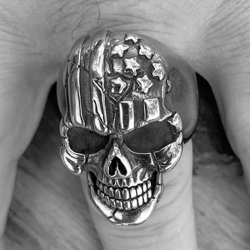 American Flag Skull Ring - Sizes 9-18 - R103 Skull Ring Biker Jewelry Skull Jewelry Sanity Jewelry Stainless Steel jewelry