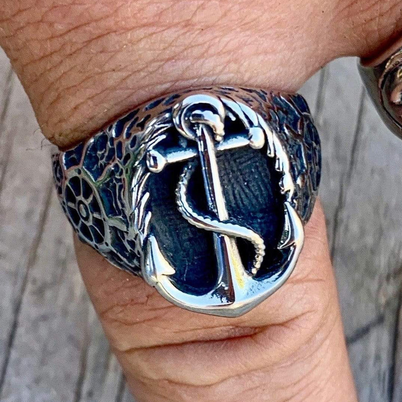 ANCHOR & ROPE Ring - Sizes 9-16 - R123 Skull Ring Biker Jewelry Skull Jewelry Sanity Jewelry Stainless Steel jewelry