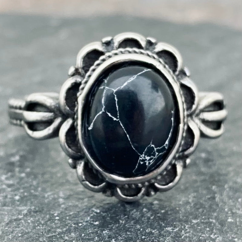 Sanity Jewelry Skull Ring Antique Black Stone Ring - Sizes 4-11 - R234
