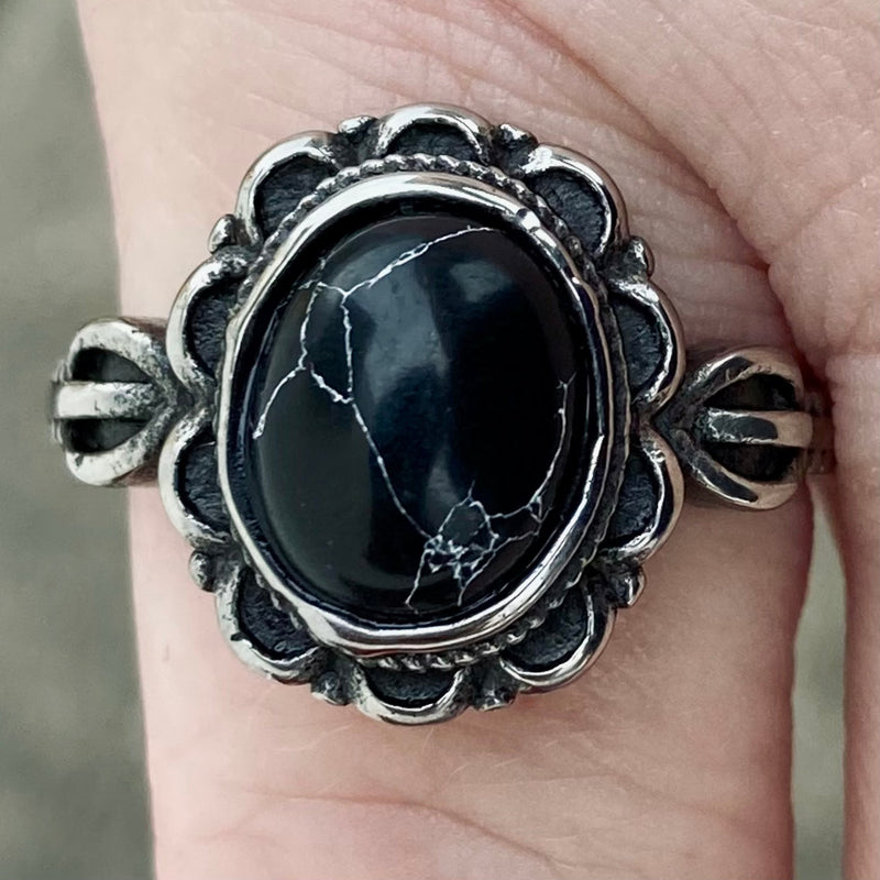 Sanity Jewelry Skull Ring Antique Black Stone Ring - Sizes 4-11 - R234