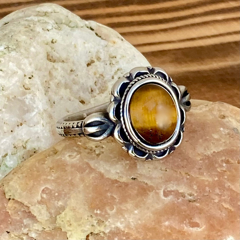 Double Ring Tiger's Eye & Red Jasper Silver Two Stone Ring