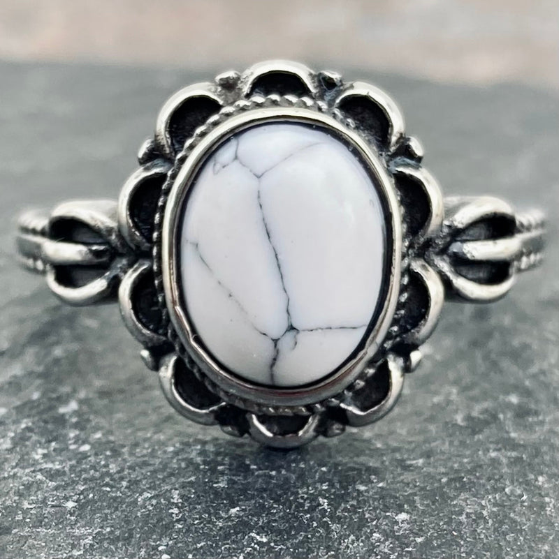 Sanity Jewelry Skull Ring Antique White Stone Ring - Sizes 4-11 - R235