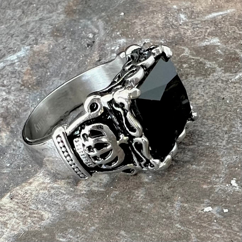 Sanity Jewelry Skull Ring "Black Stone" - Crown Ring - Black Stone - Sizes 5-16 - R54