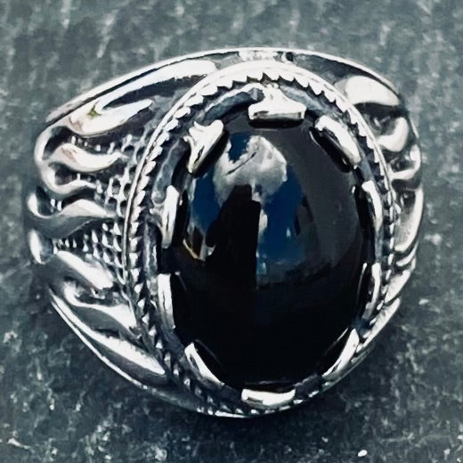 Sanity Jewelry Skull Ring "Black Stone" - Fire - Sizes 9-17 - R198