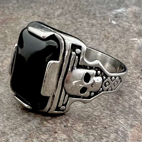 Sanity Jewelry Skull Ring "Black Stone" - Skull - Sizes 8-16 - R253