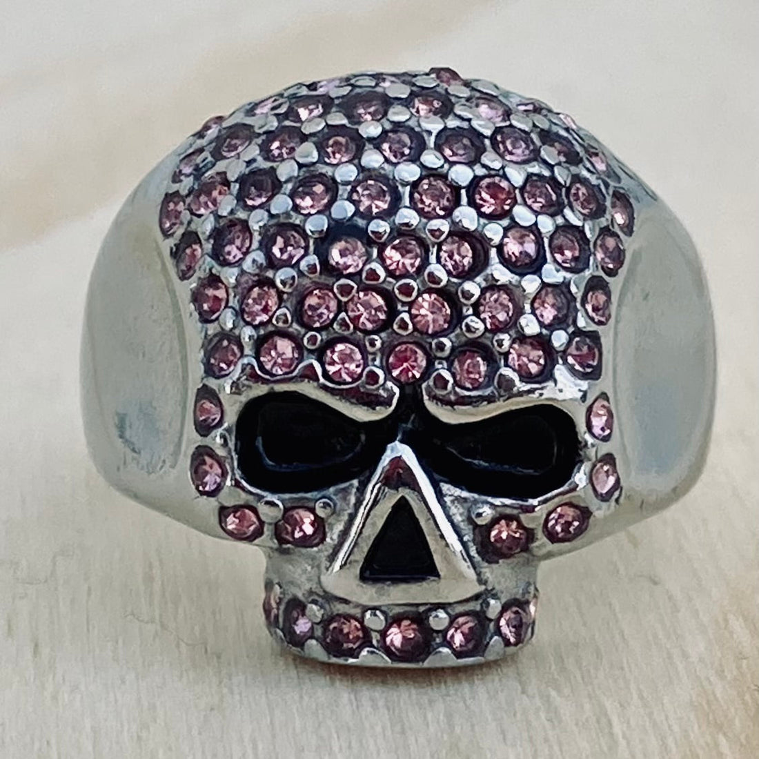 Size 8 Silver newest Toned Bling Skull Signet Ring Missing 1 Stone