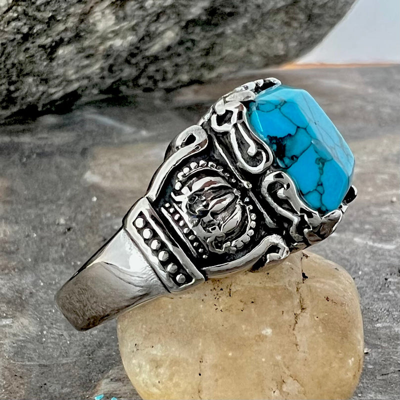 Sanity Jewelry Skull Ring "Blue Stone" - Crown Ring - Sizes 6-20 - R79