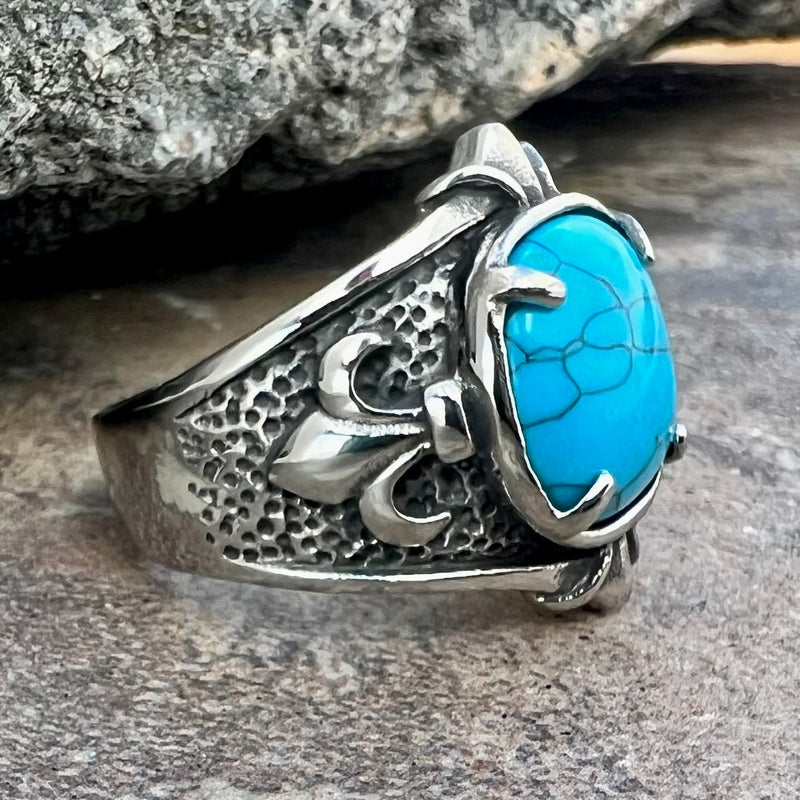 Sanity Jewelry Skull Ring "Blue Stone" - Fleur-di-lis - Sizes 8-17 - R77