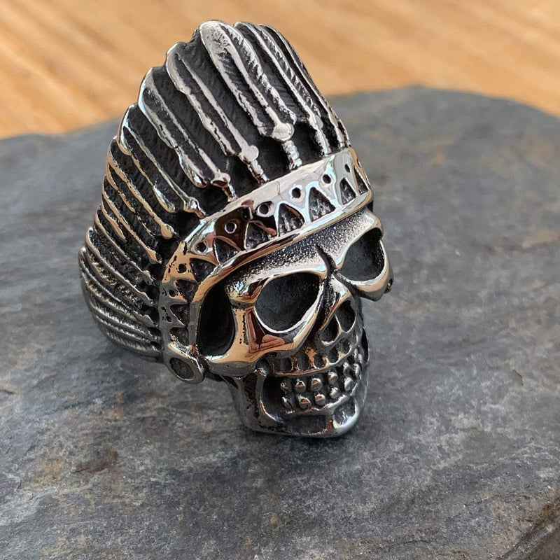 Bone Crusher Collection - Indian - Sizes 9-16 - R14 Skull Ring Biker Jewelry Skull Jewelry Sanity Jewelry Stainless Steel jewelry
