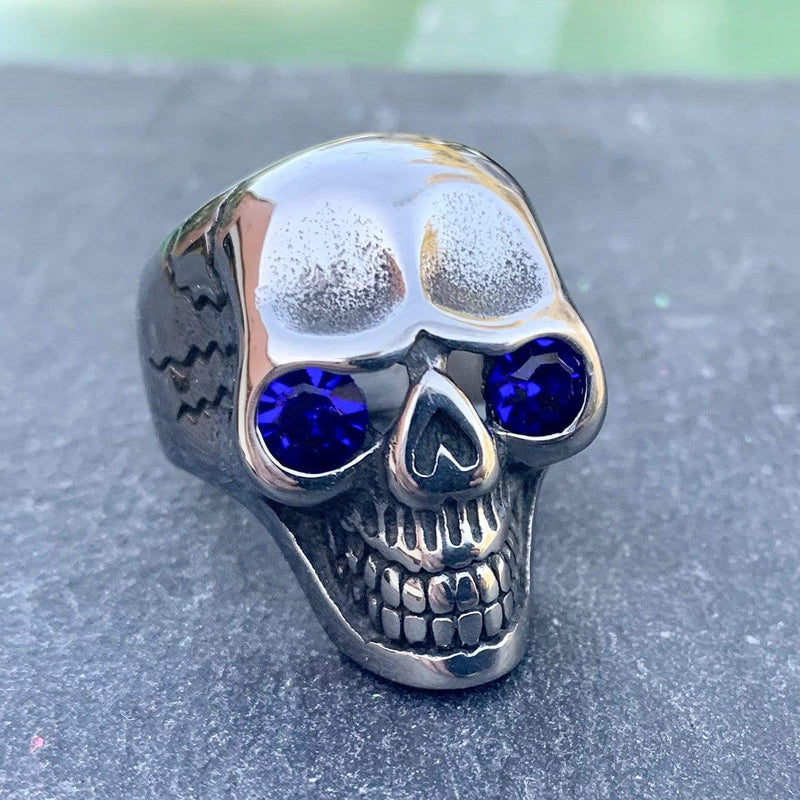 Captain Jack's Blue Eye Skull Ring - Sizes 9-16 - R24 Ring Biker Jewelry Skull Jewelry Sanity Jewelry Stainless Steel jewelry