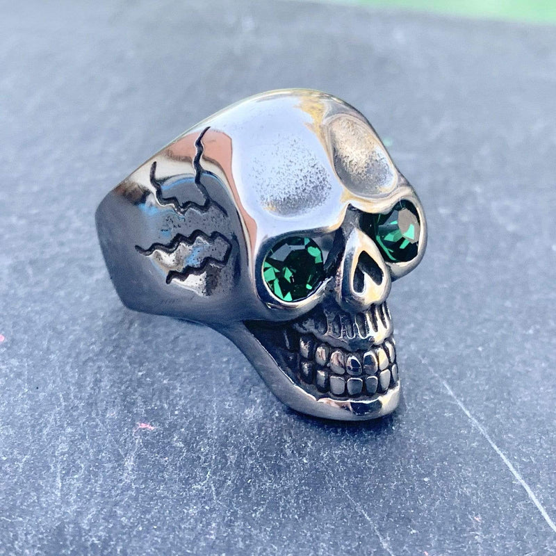 Captain Jack's Green Eye Skull Ring - Sizes 9-16 - R22 Ring Biker Jewelry Skull Jewelry Sanity Jewelry Stainless Steel jewelry