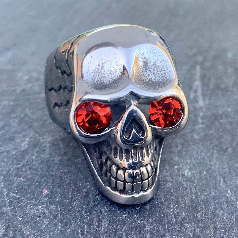 Captain Jack's Red Eye Skull Ring - Sizes 9-16 - R23 Skull Ring Biker Jewelry Skull Jewelry Sanity Jewelry Stainless Steel jewelry