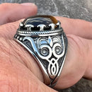 Sanity Jewelry Skull Ring "Cat's Eye Stone" - Scrollwork - Sizes 9-17 - R188