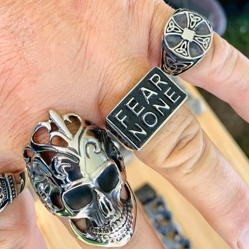 Fear None Ring R145- Sizes 8-16 Skull Ring Biker Jewelry Skull Jewelry Sanity Jewelry Stainless Steel jewelry